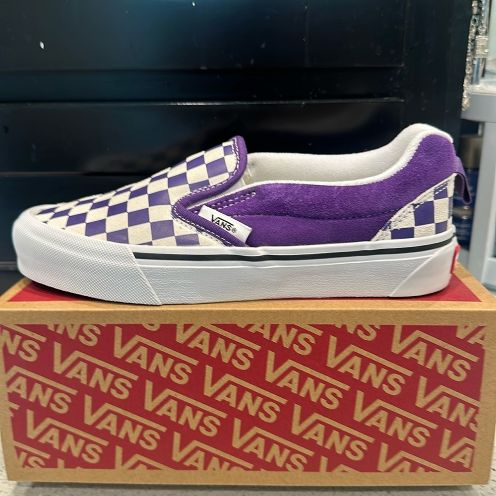 NWB Vans Purple Checkered Knu Slip Ons 6.5
